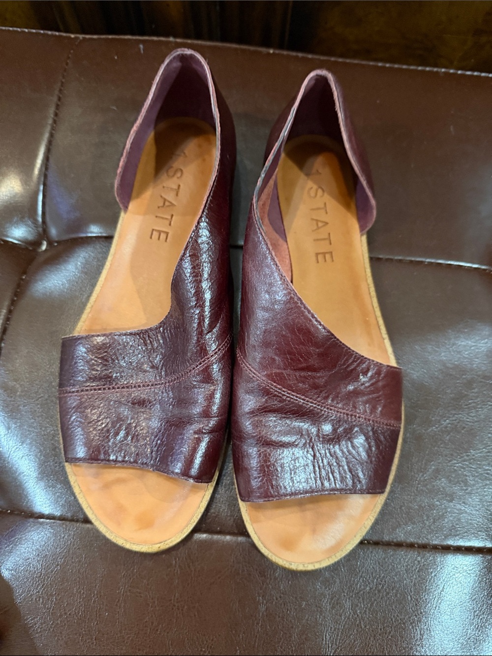 STATE Open-Toe Leather Sandals in Burgundy